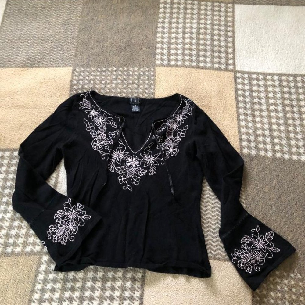 INC International Concepts Embroidered Black Shirt